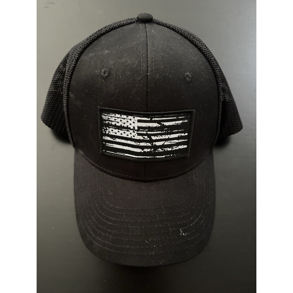 Authentic Brand American Flag‎ Patch Logo Distressed Black Trucker Hat Mesh OSFM